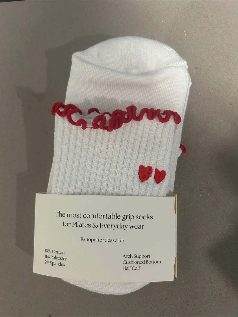 White Grip Socks with Red Heart Details